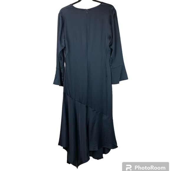 NWT Club Monaco women’s navy Long Sleeve Flounce asymmetric Dress size 10 - Picture 3 of 14